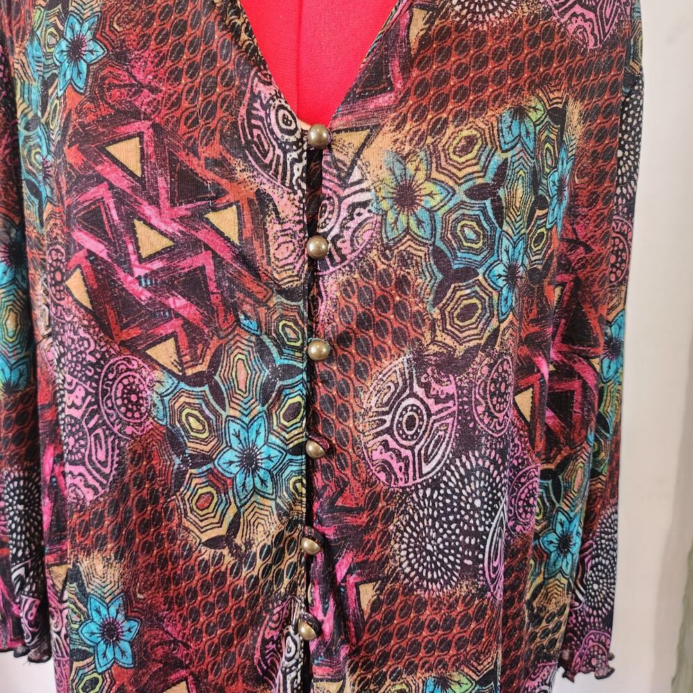 R Q T Black Silky Soft Stretch Button Up Long Sleeve Blouse Size 2XL - Picture 2 of 5